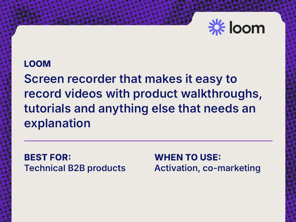 Card describing Loom features for B2B SaaS teams