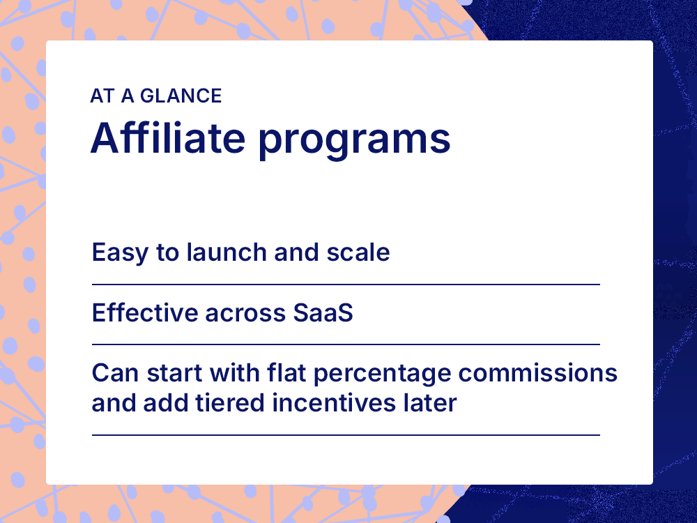 Chart listing three features of affiliate programs