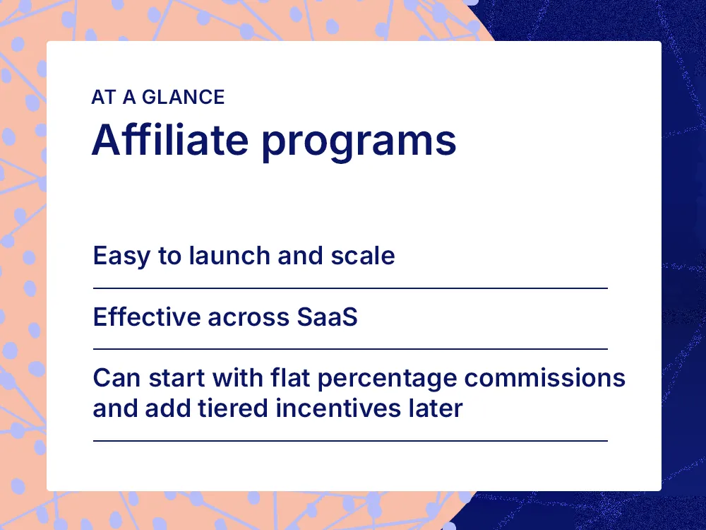 Chart listing three features of affiliate programs