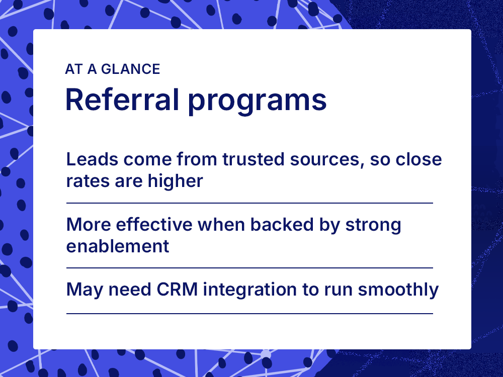 Chart listing three features of referral programs