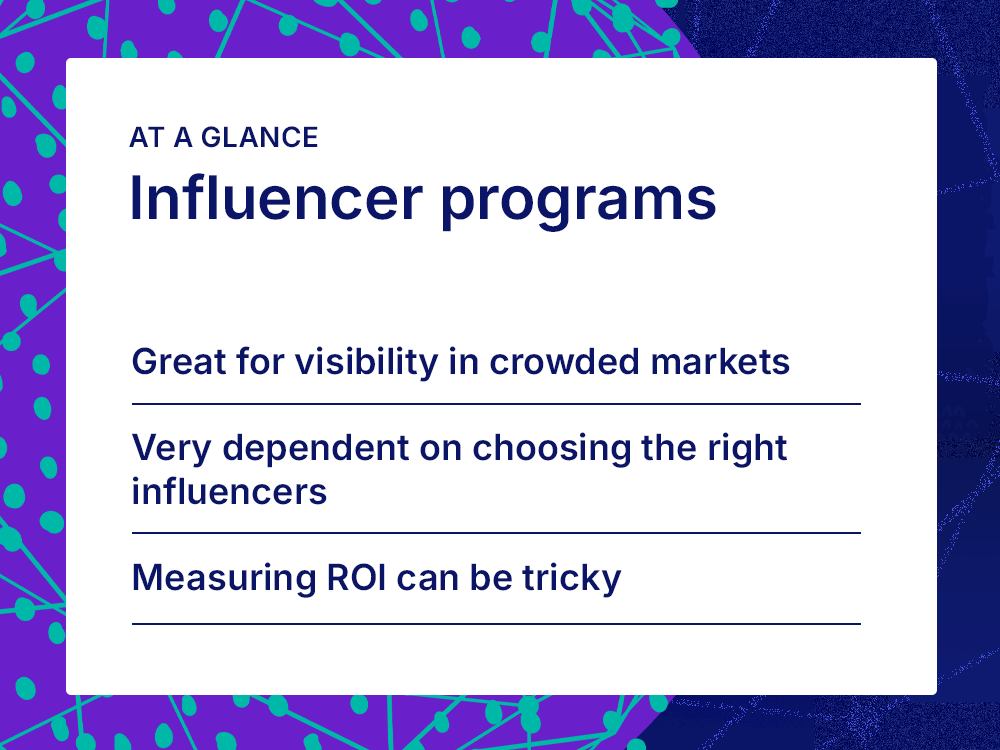 Chart listing three features of influencer programs