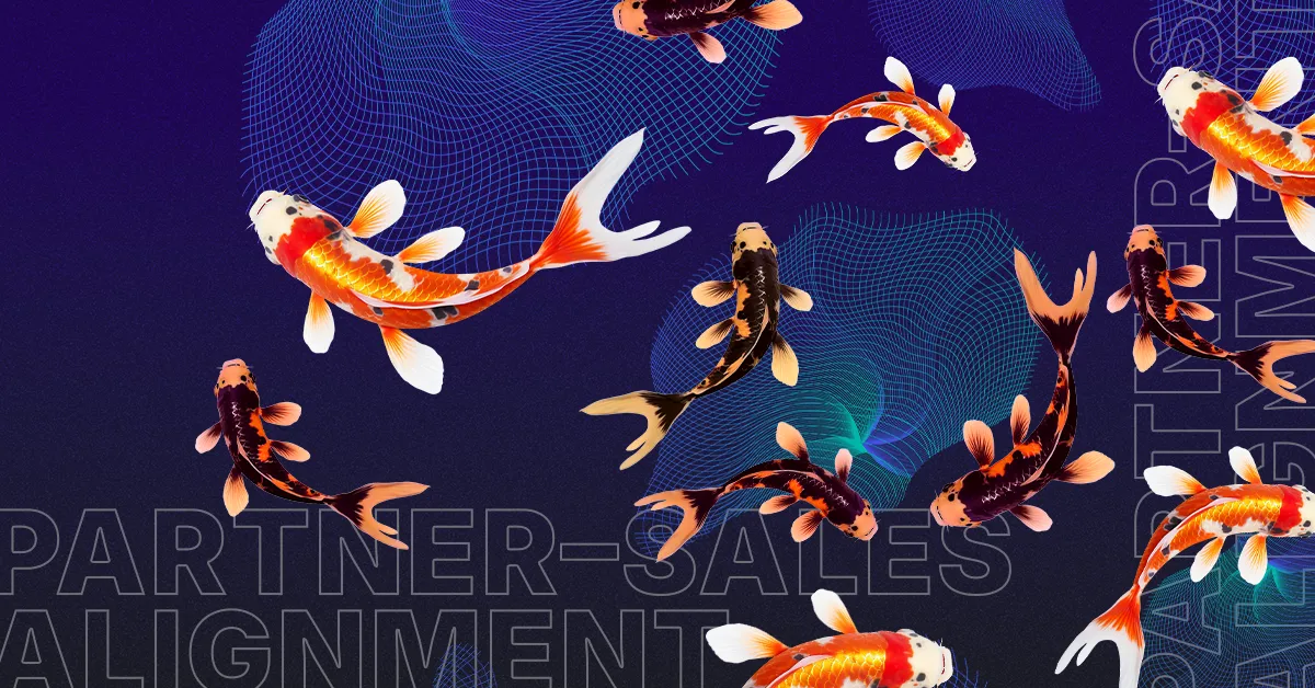Koi fish swim over a blue background with the text partner-sales alignment