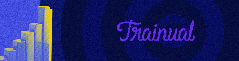 Trainual logo on blue background with bar graph graphic