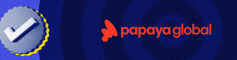Papaya Global logo on blue target with check mark graphic