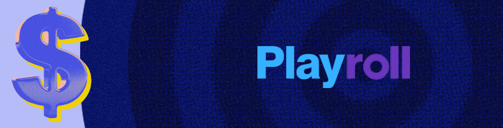 Playroll logo on blue target with dollar sign graphic