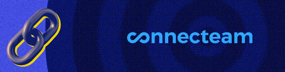 Connecteam logo on blue target with chain link graphic