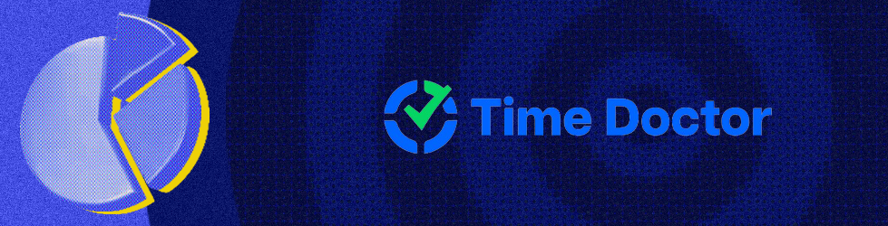 Time Doctor logo on blue target with pie chart graphic