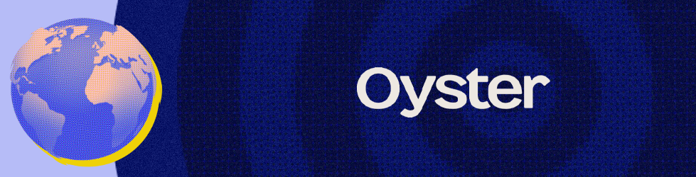 Oyster logo on blue target with globe graphic