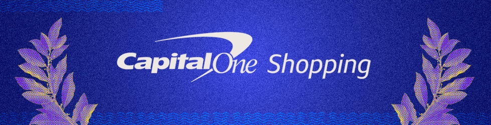 Capital One Shopping logo on blue background with laurel-leaf graphic