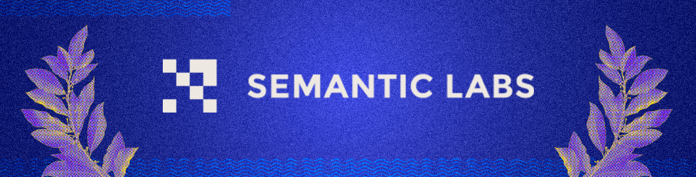 Semantic Labs logo on blue background with laurel-leaf graphic