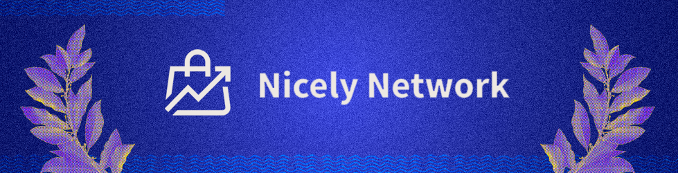 Nicely Network logo on blue background with laurel-leaf graphic