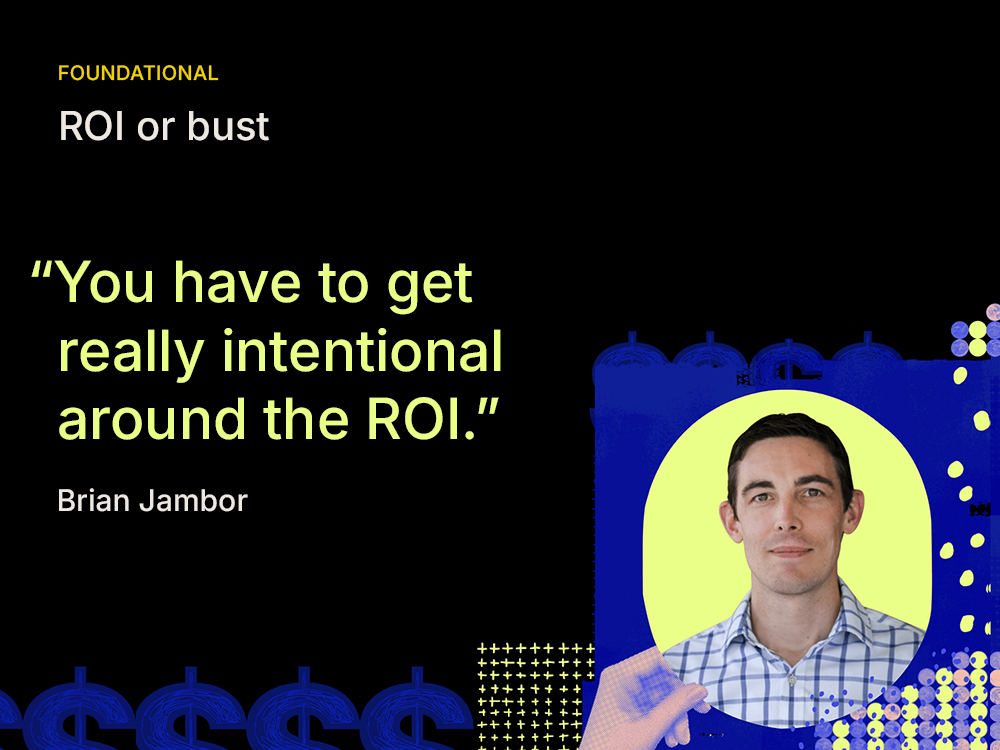 Headshot of Brian Jambor with quote on black and blue background