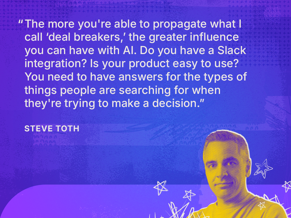 Headshot of Steve Toth on blue background with quote about propagating deal breakers