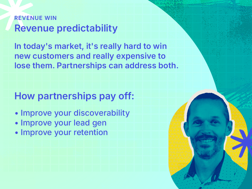 Headshot of PartnerStack CRO Mike Head with quote about how partnerships teams can help with revenue predictability