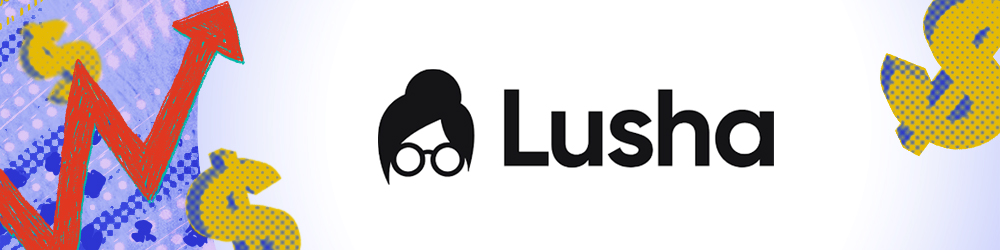 Yellow dollar signs and red chart arrow with Lusha logo