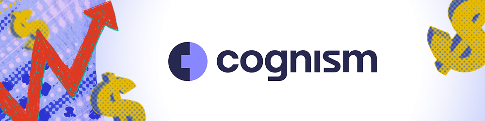 Yellow dollar signs and red chart arrow with Cognism logo