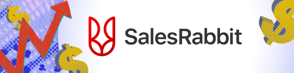 Yellow dollar signs and red chart arrow with SalesRabbit logo