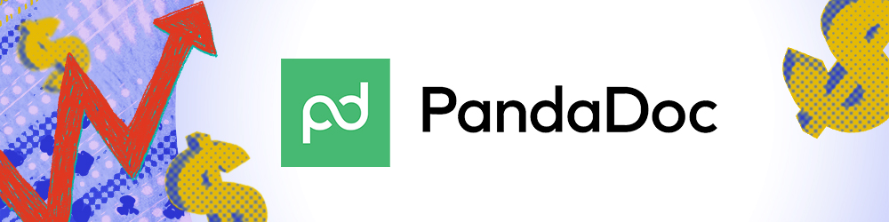 Yellow dollar signs and red chart arrow with PandaDoc logo