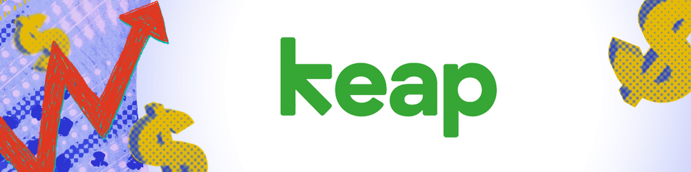Yellow dollar signs and red chart arrow with Keap logo