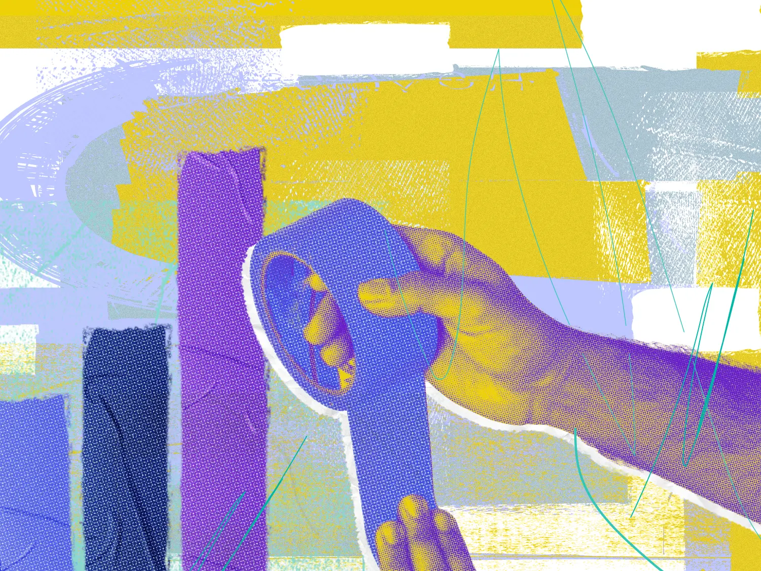 A hand holds a roll of tape.