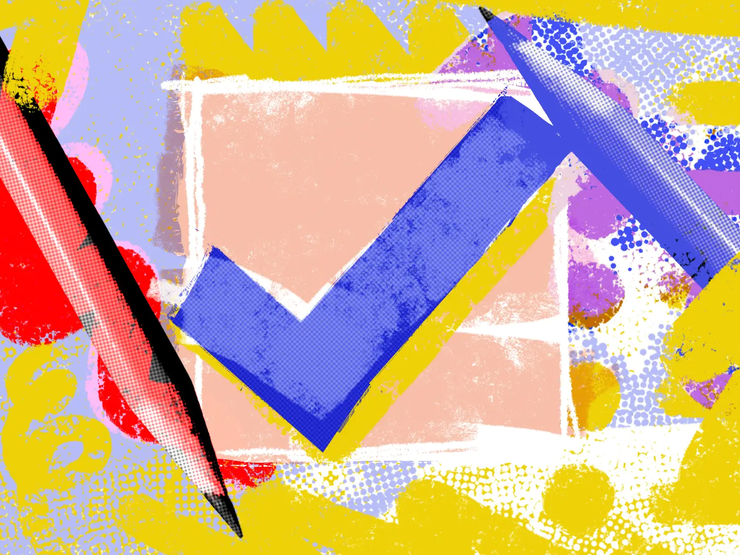 A large checkmark and two pencils, representing listicle-style articles.