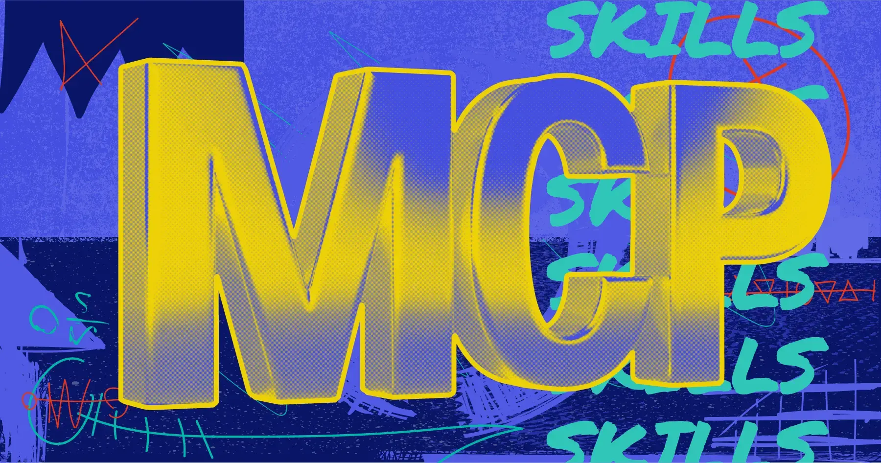 Gold MCP lettering with handwritten text that says skills