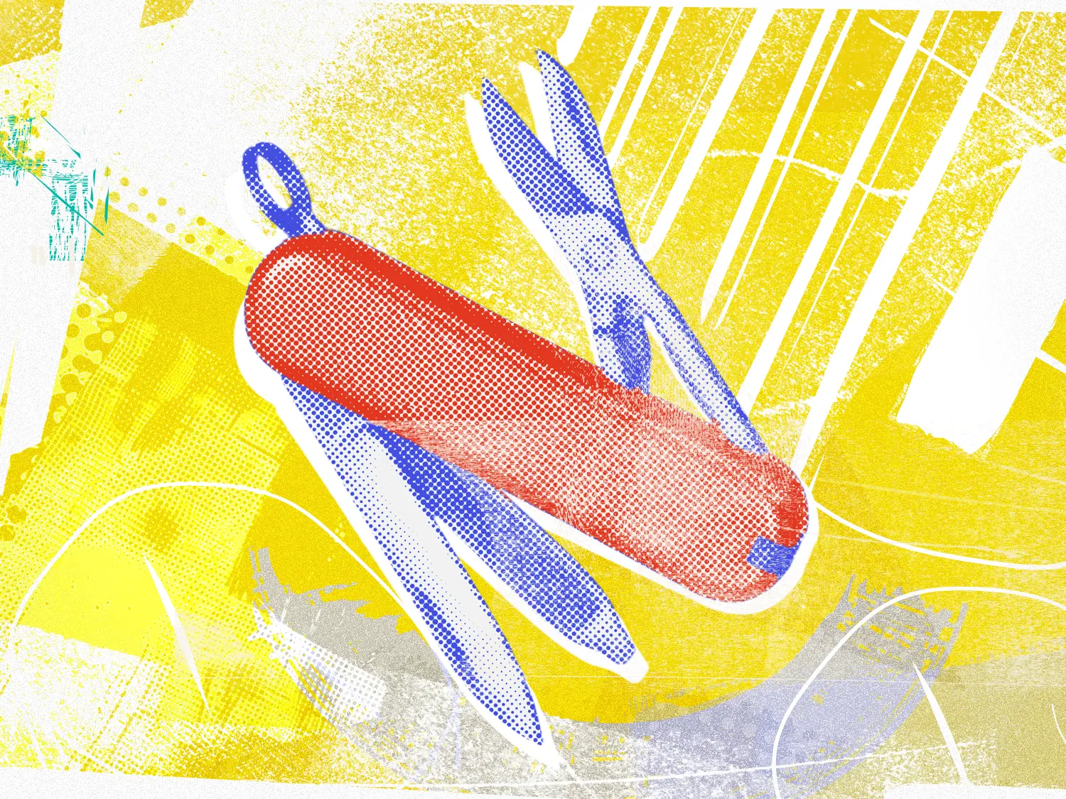 An illustration of a multi-tool on an abstract background