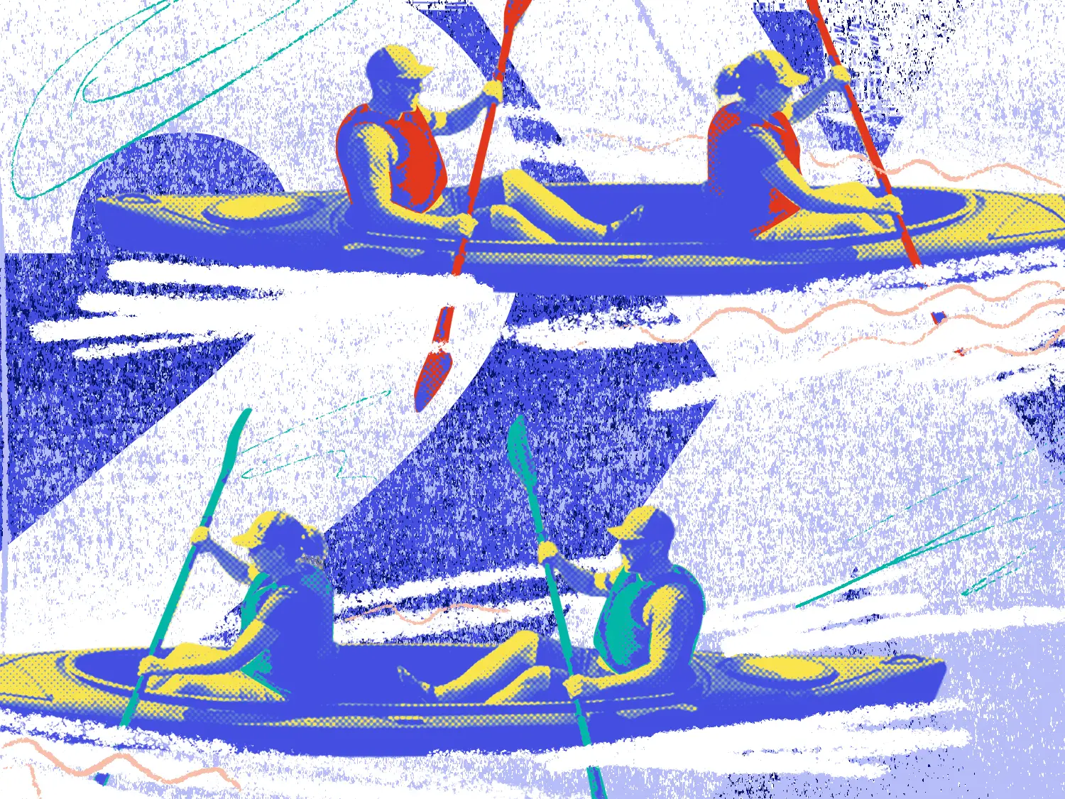An abstract graphic featuring people kayaking.