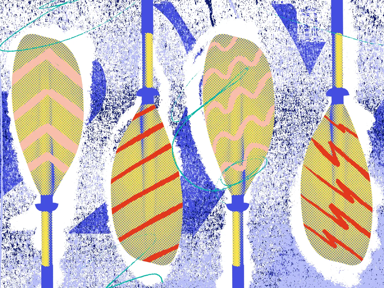 An abstract graphic featuring four paddles.
