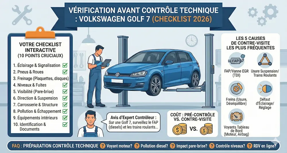 Guide Détaillé de Pré Contrôle Technique Volkswagen Golf 7 : Vérification Point par Point Avant le CT