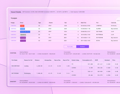 Sedna VMS Execute Voyages screen tracking a vessel's voyage as it progresses