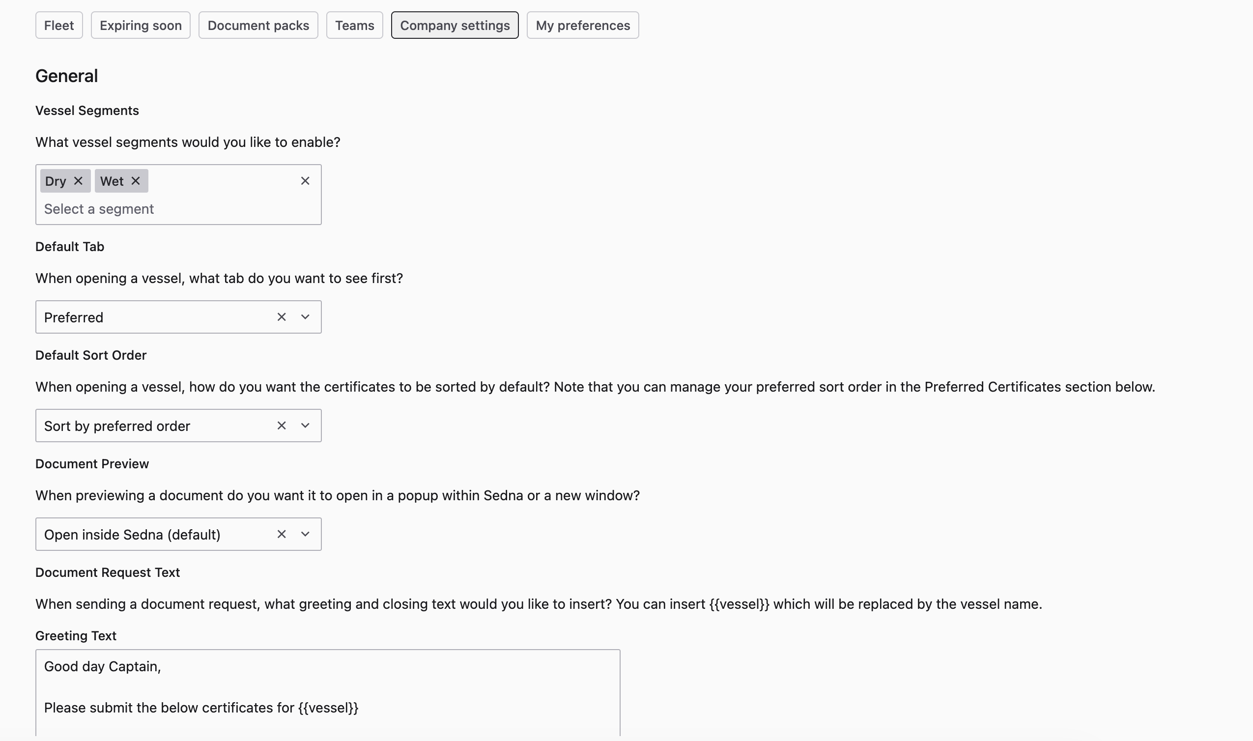 Custom settings for Vessel Certificate Agent