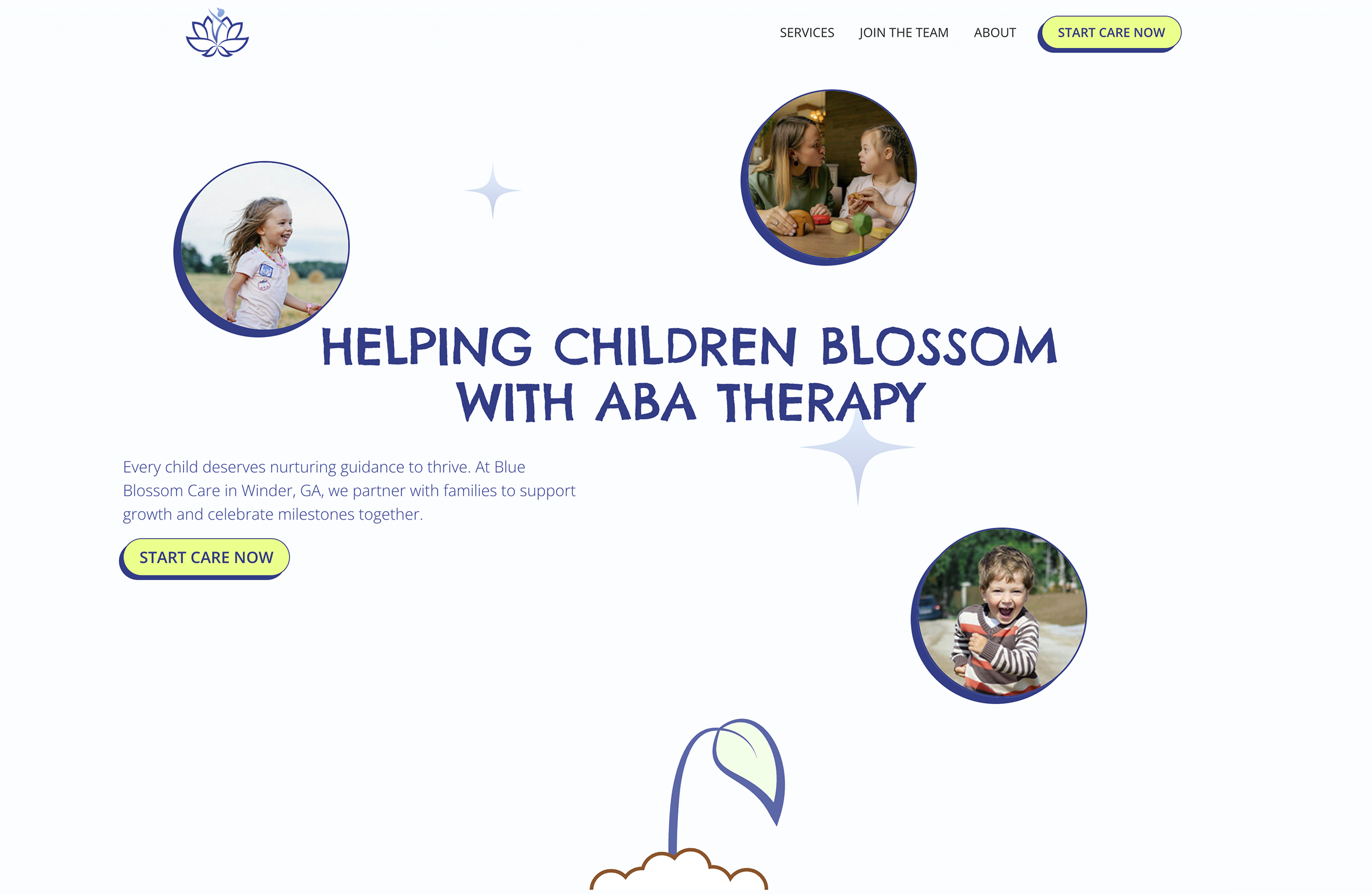 image of blue blossom care ABA modern and new website