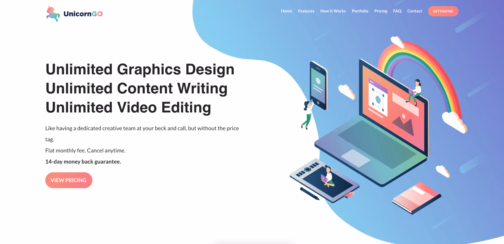 An image showcasing the design services for marketing teams offered by UnicornGO, the ultimate destination for unlimited creative content service.