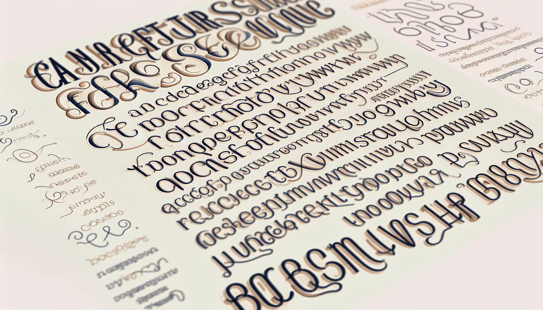 Close-up of different typefaces and font characteristics