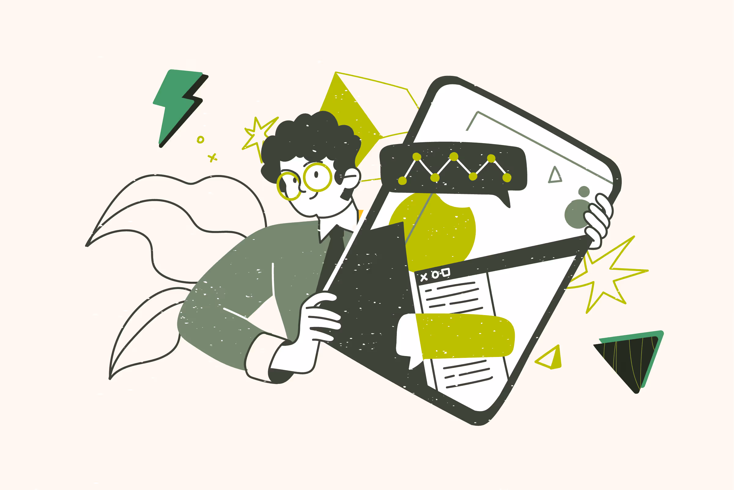 A content marketer with their device