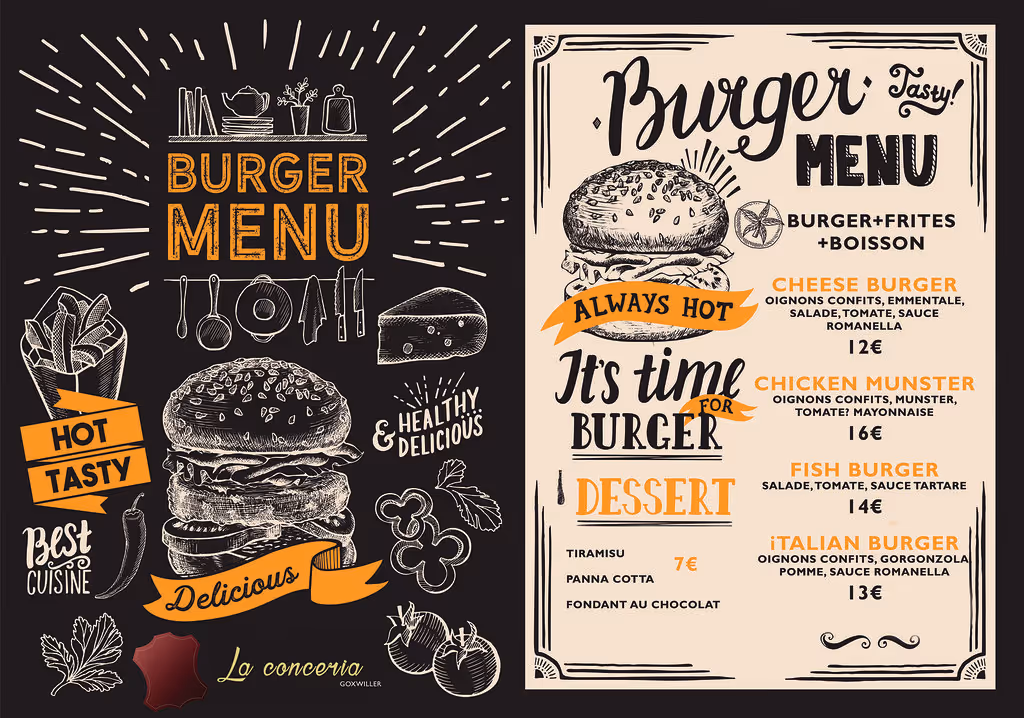 Burger restaurant menu. Food flyer on blackboard backgroun… | Flickr
