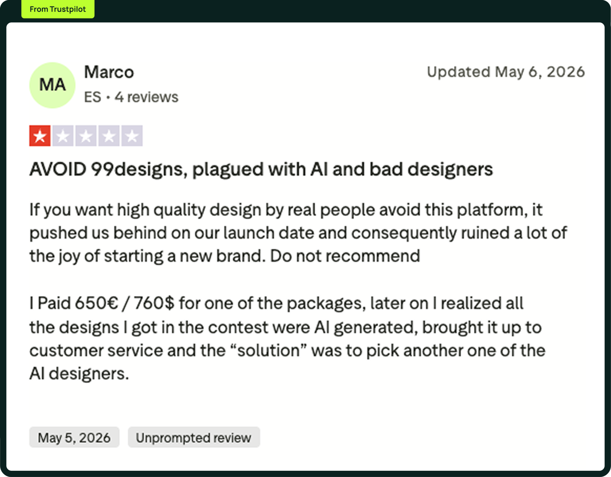 99designs Review Trustpilot