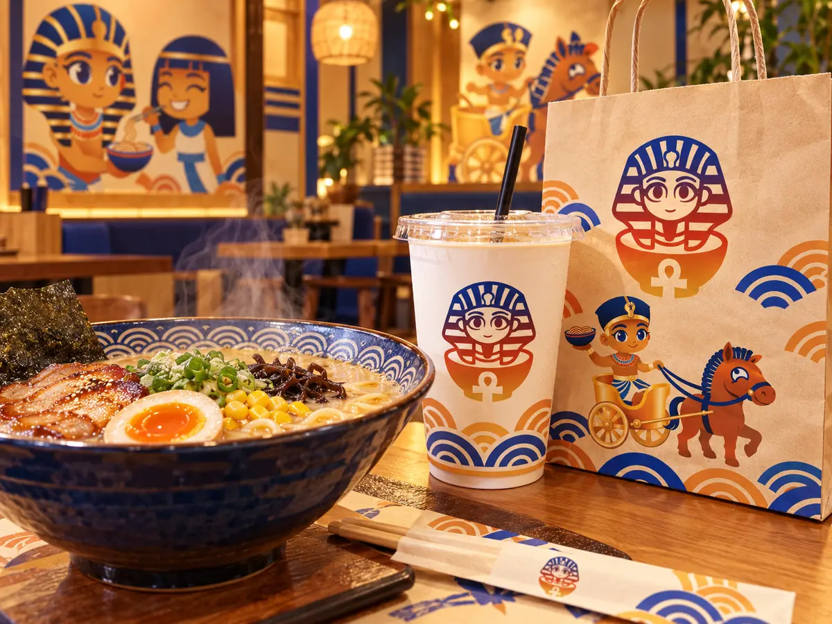 Ramen table with Chibi Anime Tutenramen packaging