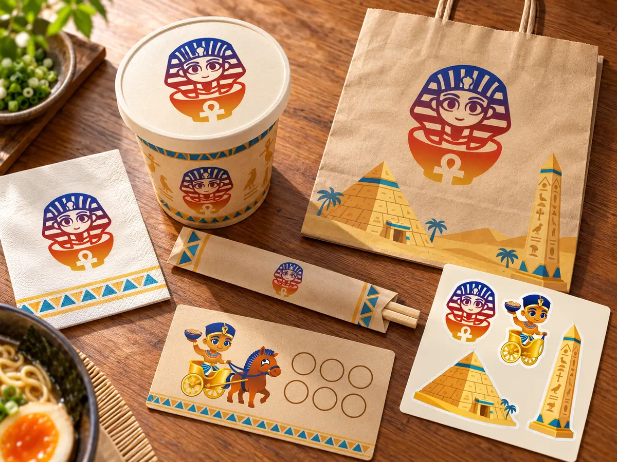 Chibi Anime Tutenramen packaging and sticker flat lay