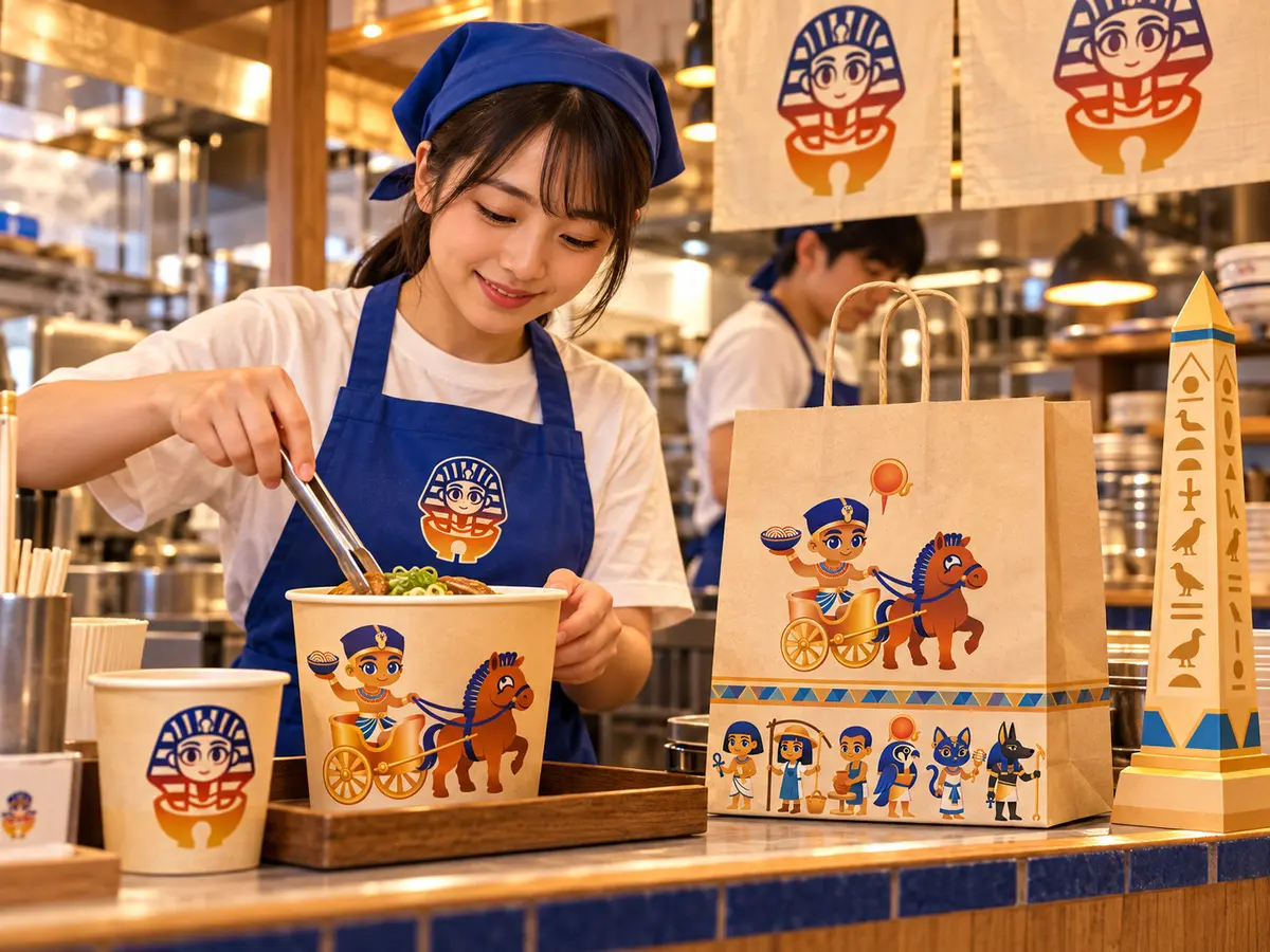 Staff preparing Chibi Anime Tutenramen takeaway packaging