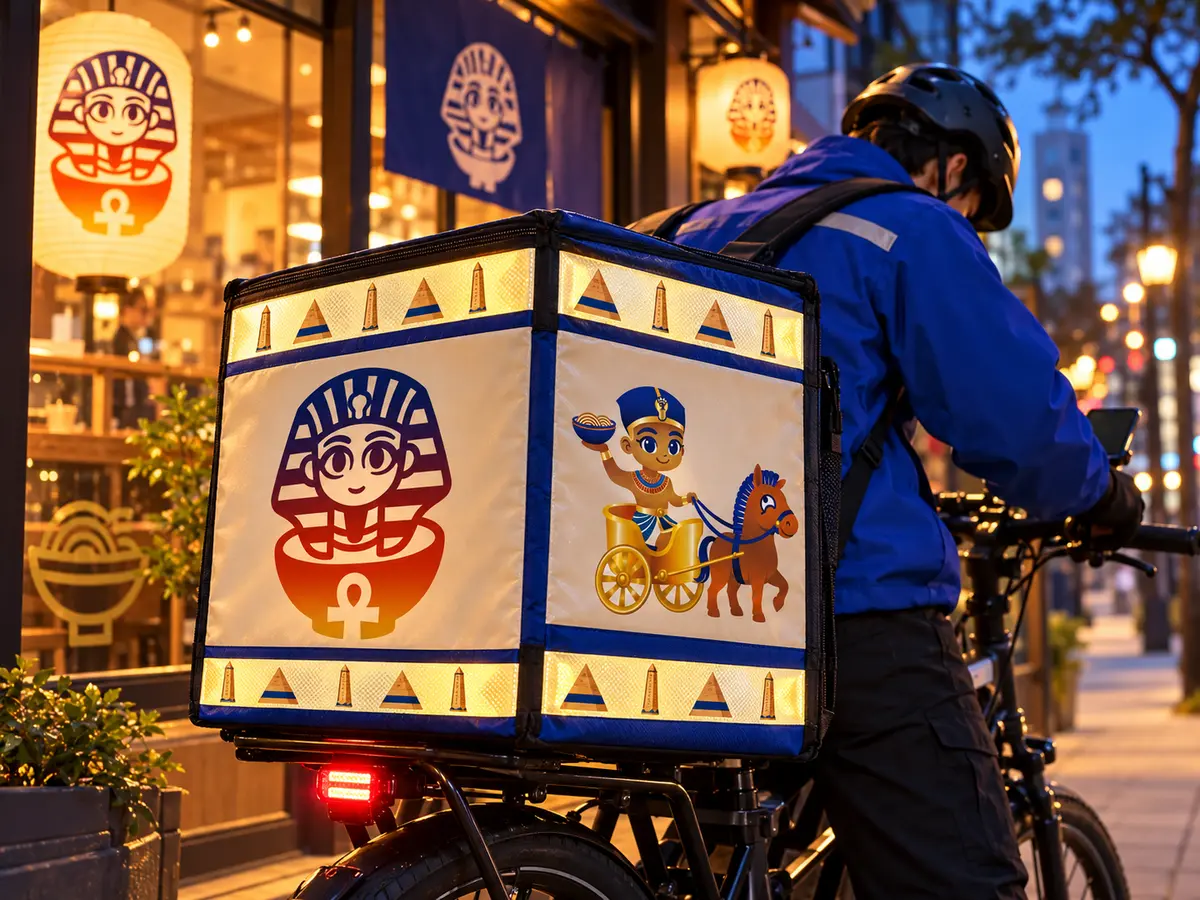 Chibi Anime Tutenramen delivery bicycle and branded box