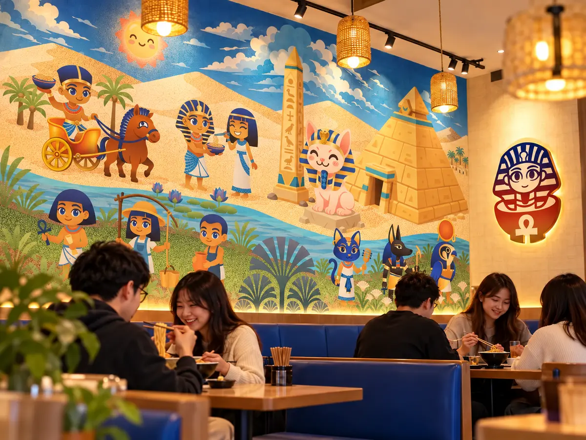 Character mural inside the Chibi Anime Tutenramen restaurant