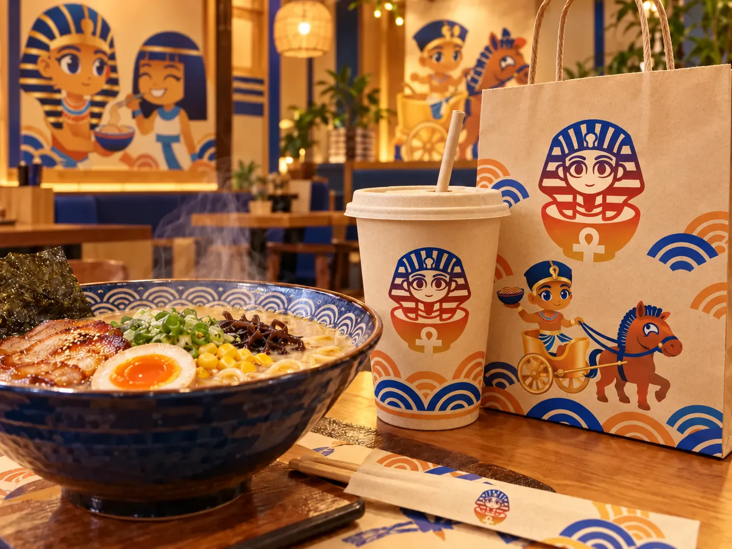 Ramen table with Chibi Anime Tutenramen packaging
