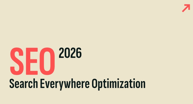 SEO in 2026 weergegeven als Search Everywhere Optimization over zoekmachines en AI