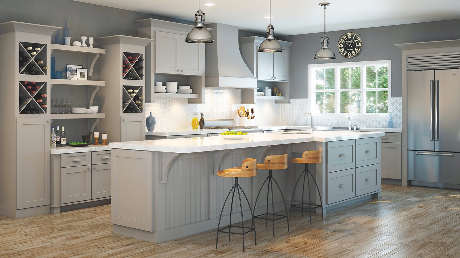 greige kitchen cabinets