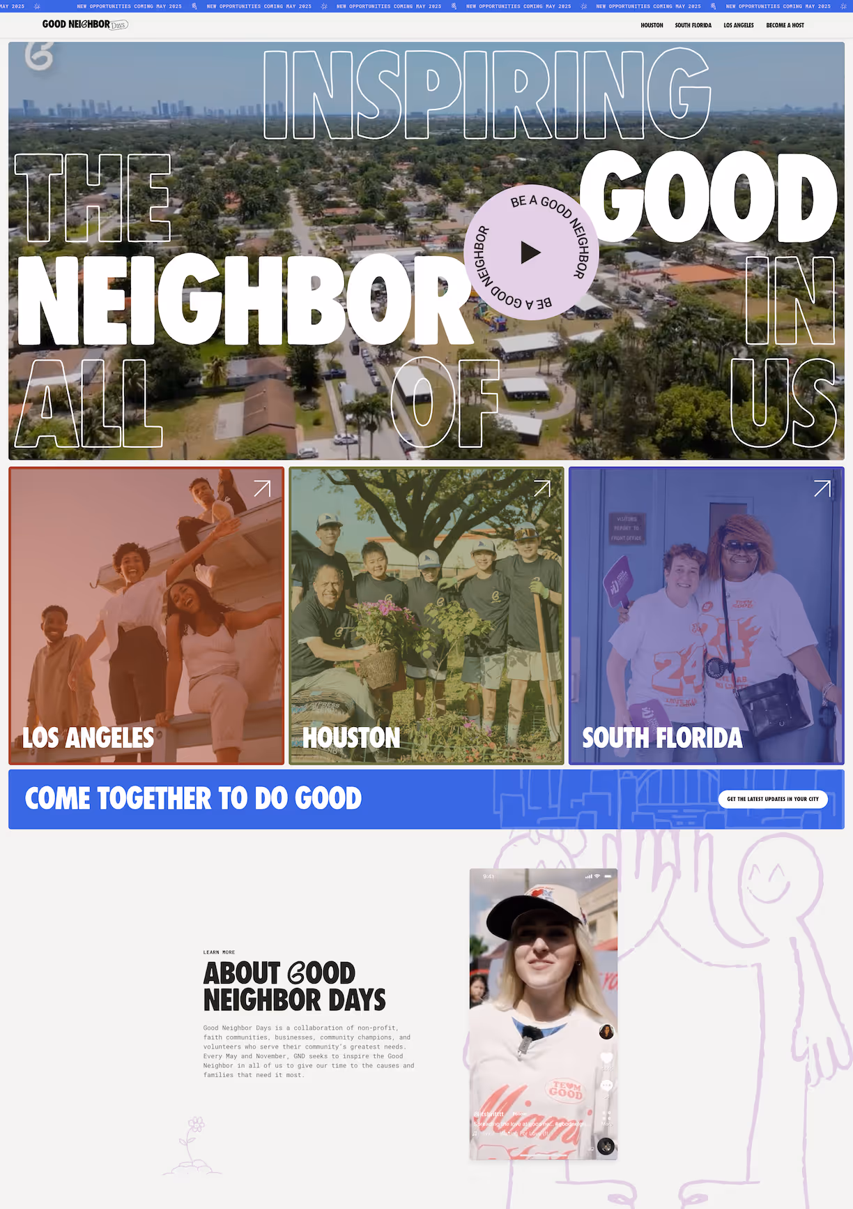 The home page of the Good Neighbor Days webflow website developed by Claude Atkins