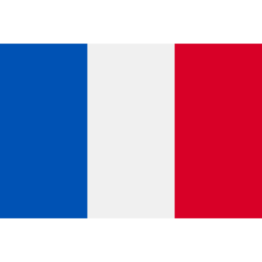 Flag of France with vertical blue, white, and red stripes.