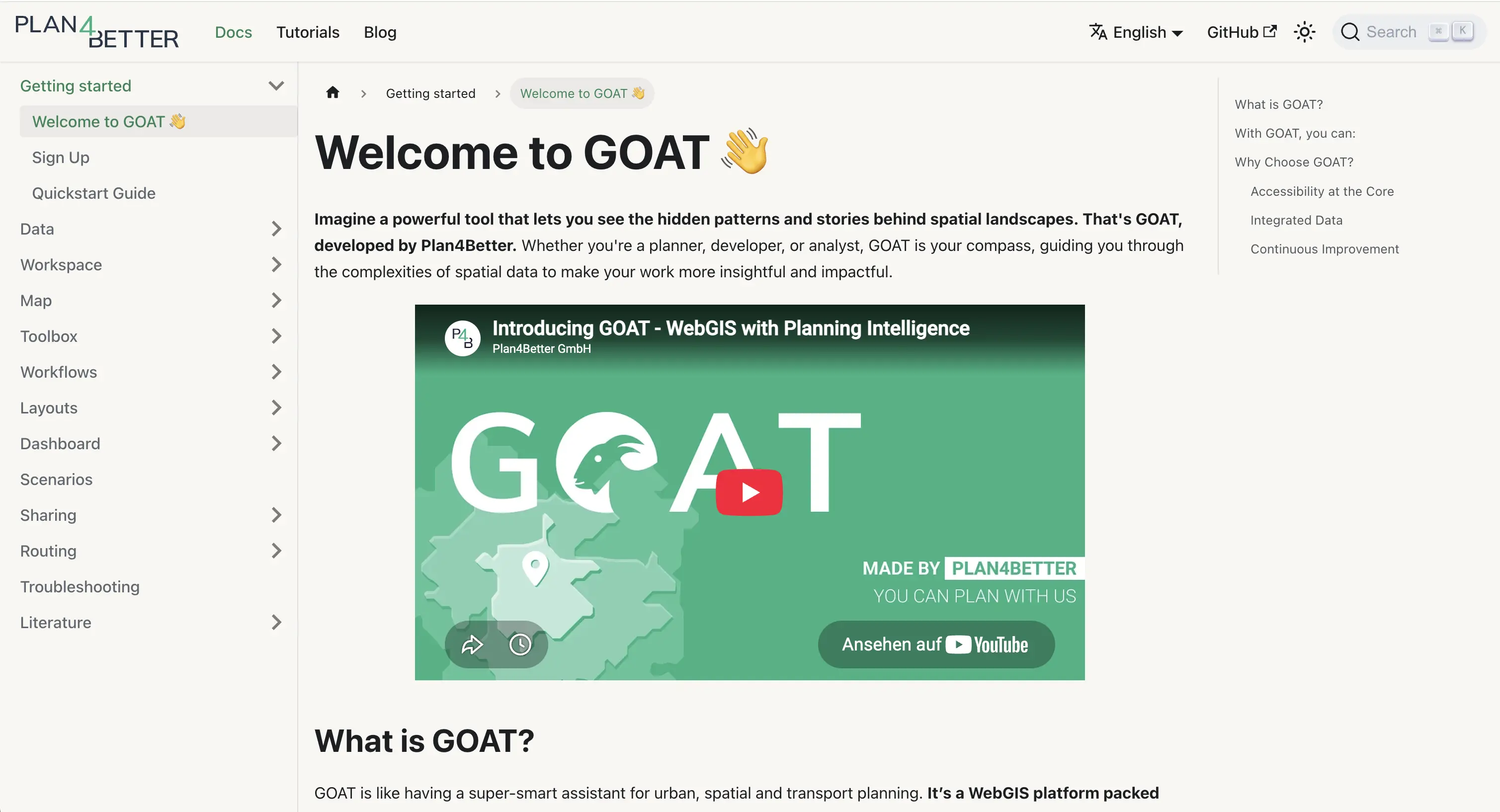Screen showing documentation of GOAT