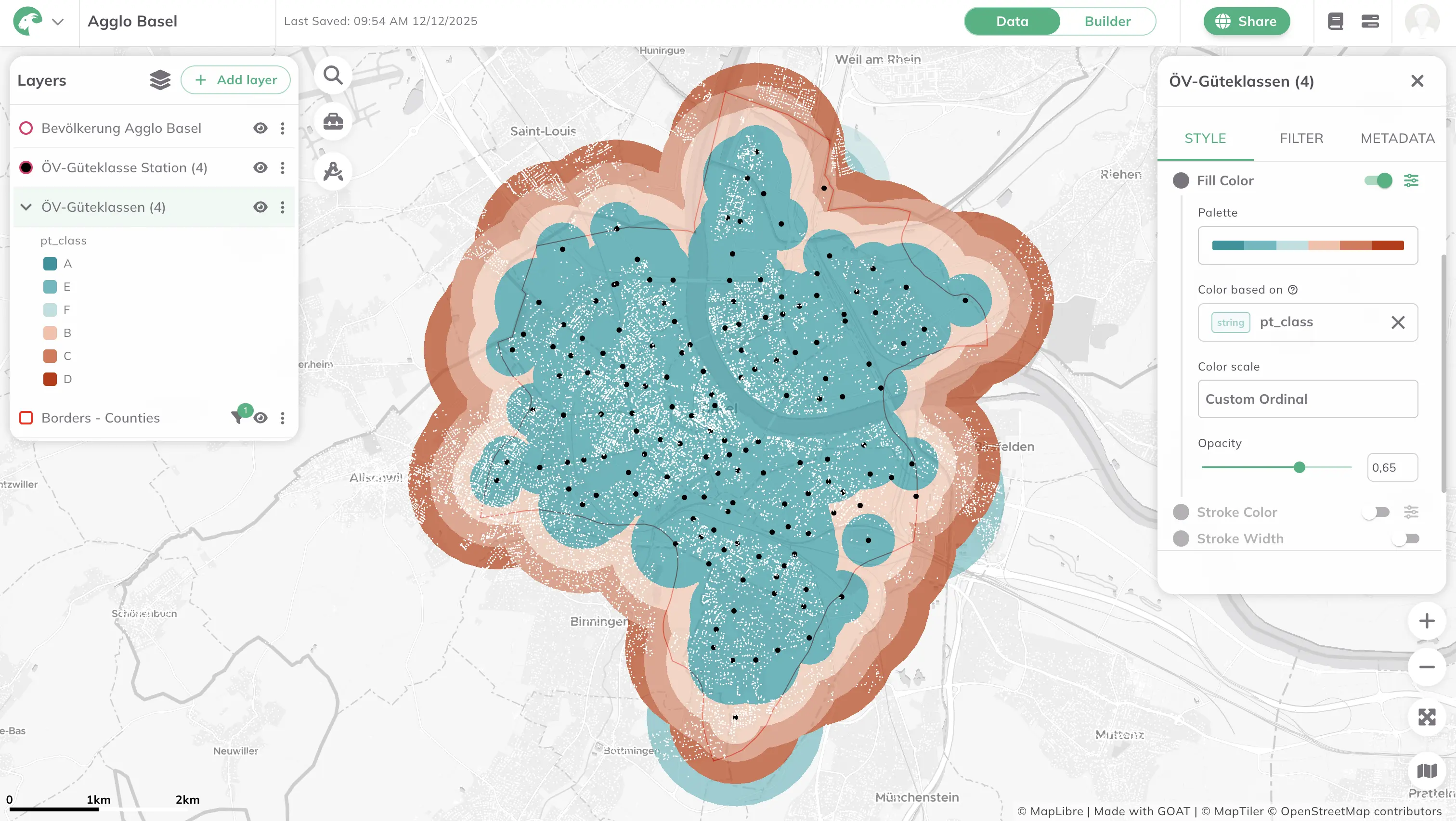 Map of walkability index